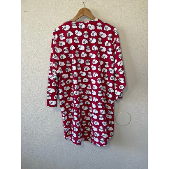Woolrich Cozy Cotton Sheep Print Red Long Sleeve Night Sleep Dress Shirt Sz S/M - Picture 2 of 11